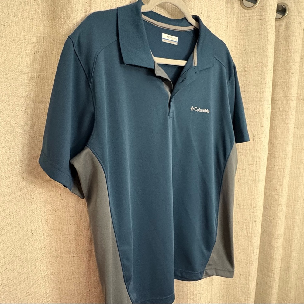 Columbia Omni Wick Men’s Polo Shirt Blue And Gray Size Large Active Lightweight - Picture 2 of 5